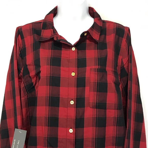 The Limited Red Black Buffalo Plaid Long Tunic Top - Picture 3 of 5